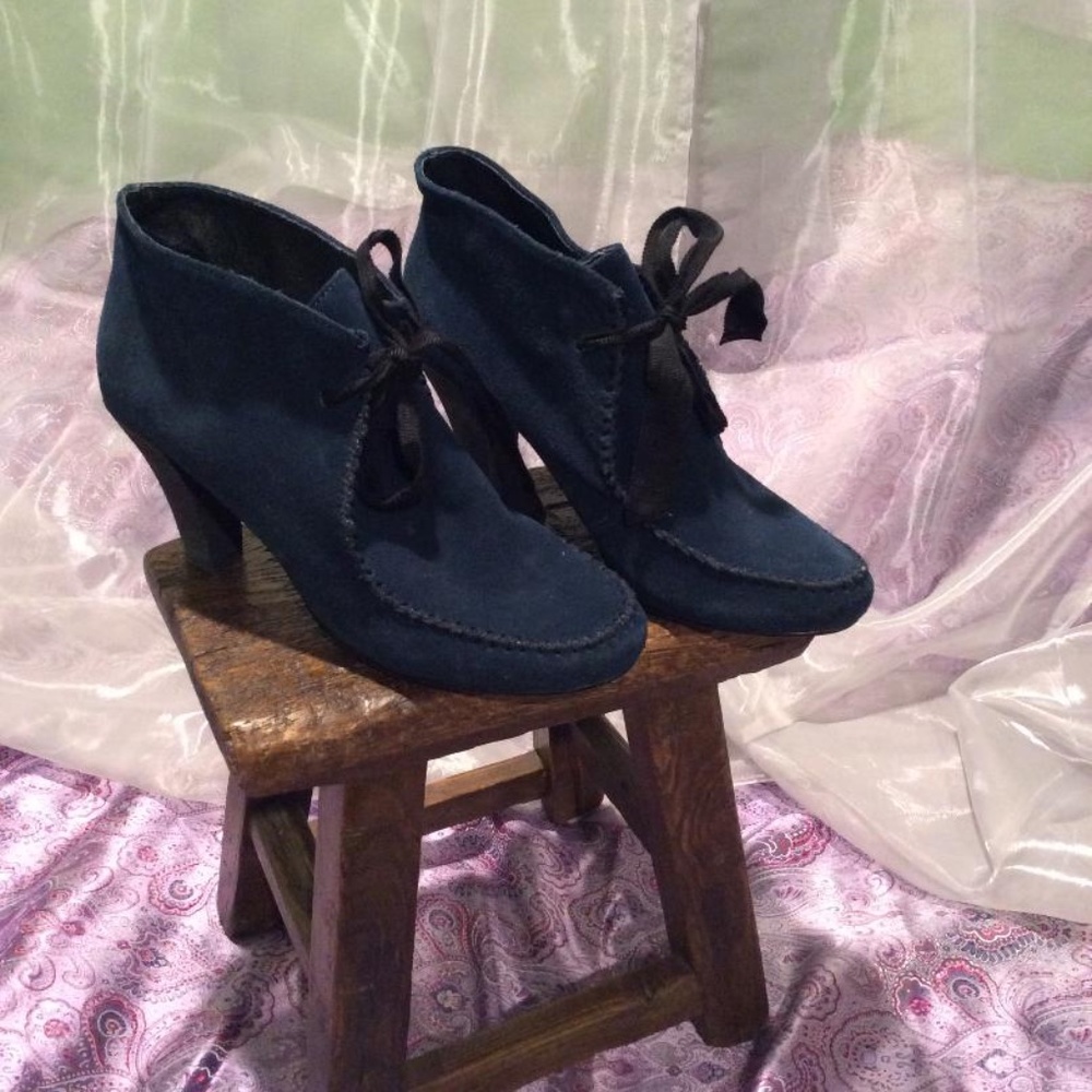 Dark Blue Suede Booties